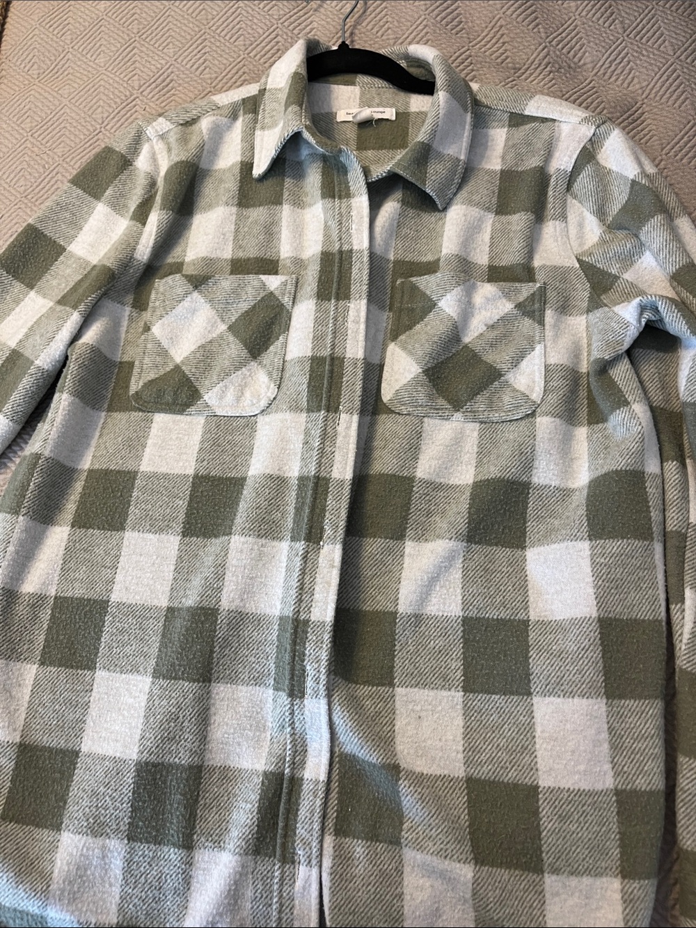 beachlunchlounge Olive and White Check Plaid Button-Up Shirt Jacket